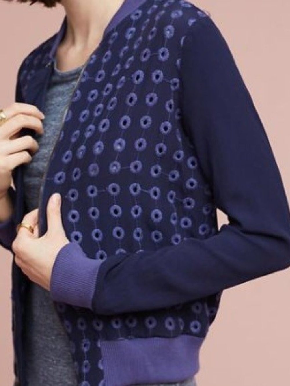 Amadi Eyelet Redskin Blouson Bomber Jacket M Petite Navy Quiet Luxury Boho